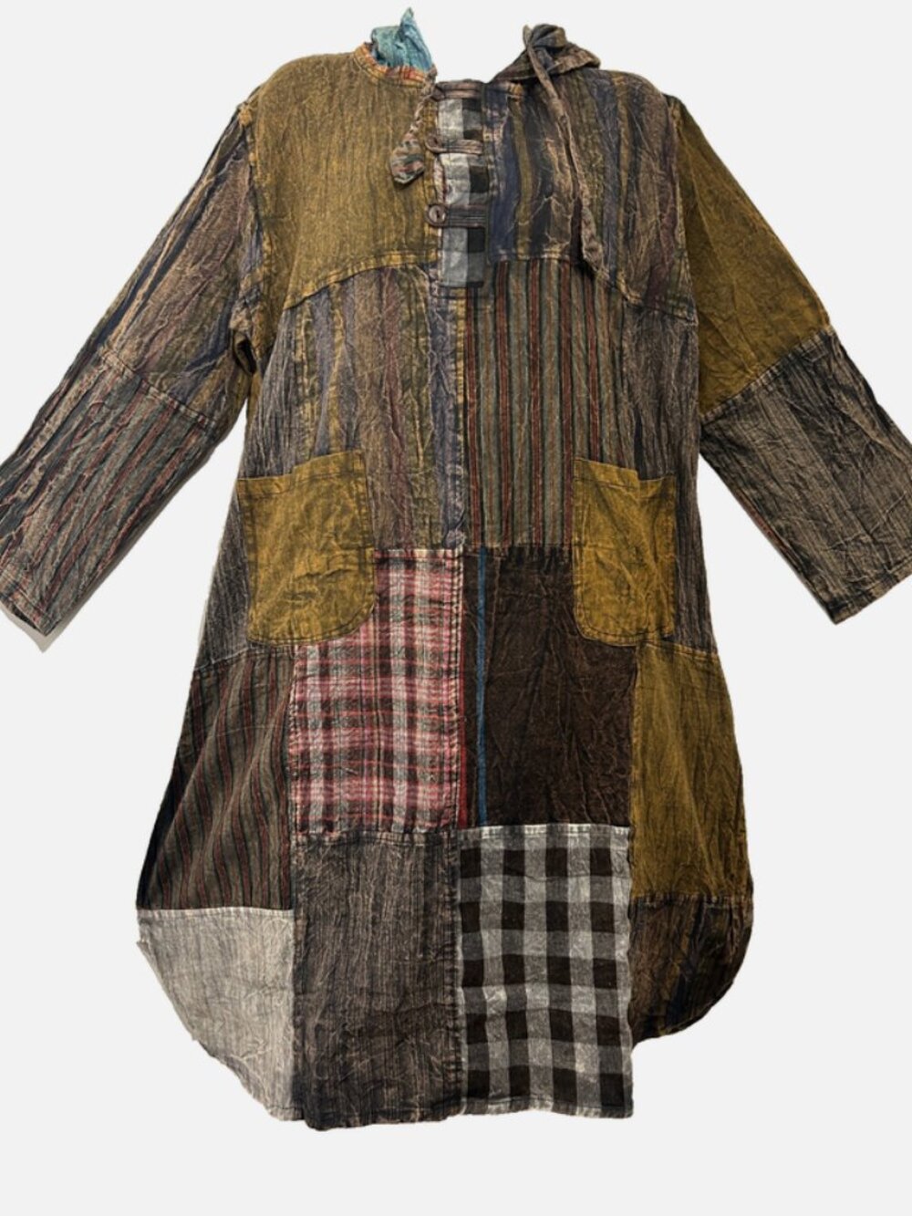 Nw FUNKY STUFF hippy pocket patch distressed TUNIC TOP HOODIE DRESS XL